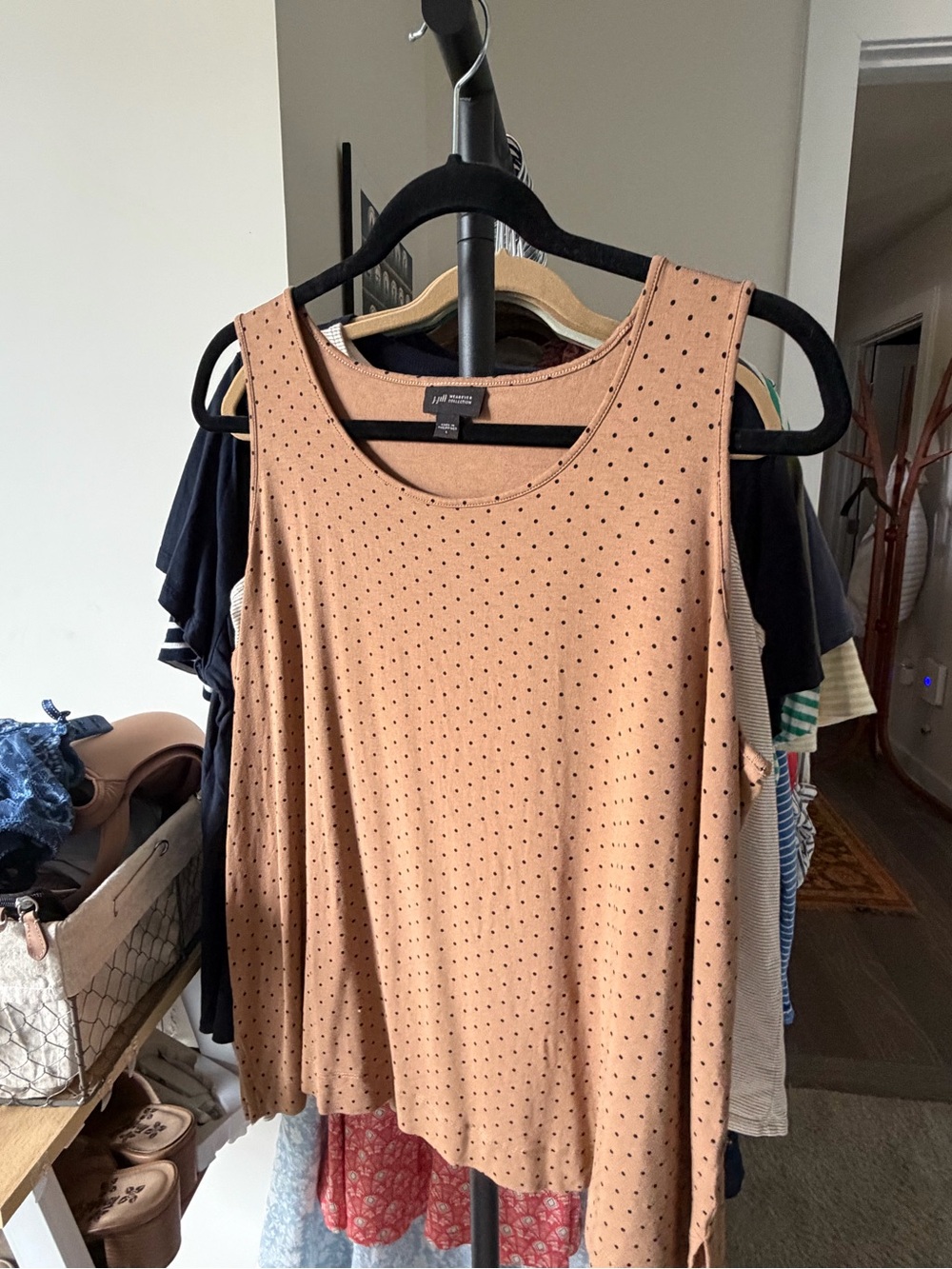 J. Jill Wearever Light Brown Polka Dot Sleeveless Tank Top L